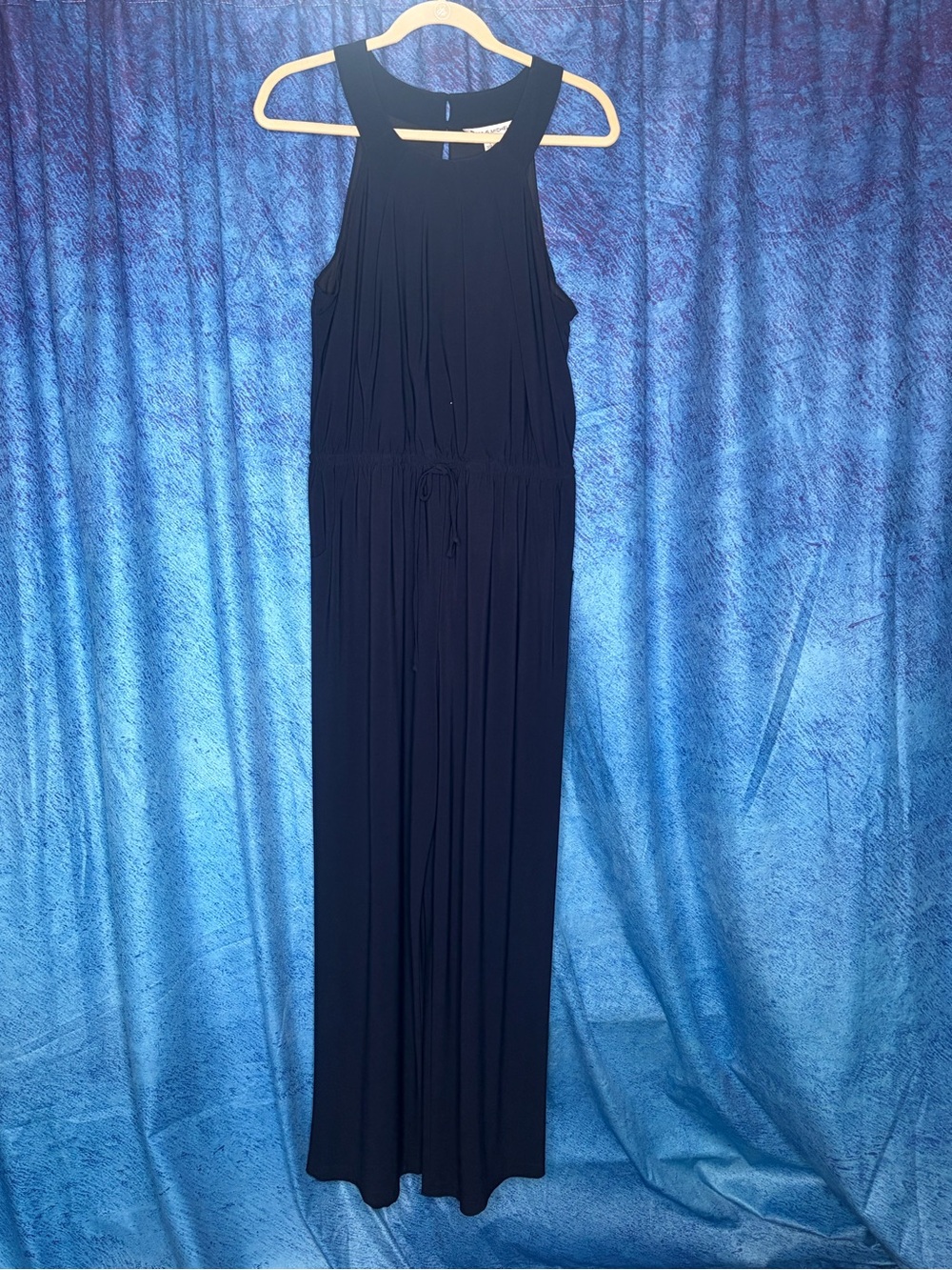 Sleeveless Navy Maxi Jumpsuit with Drawstring Waist